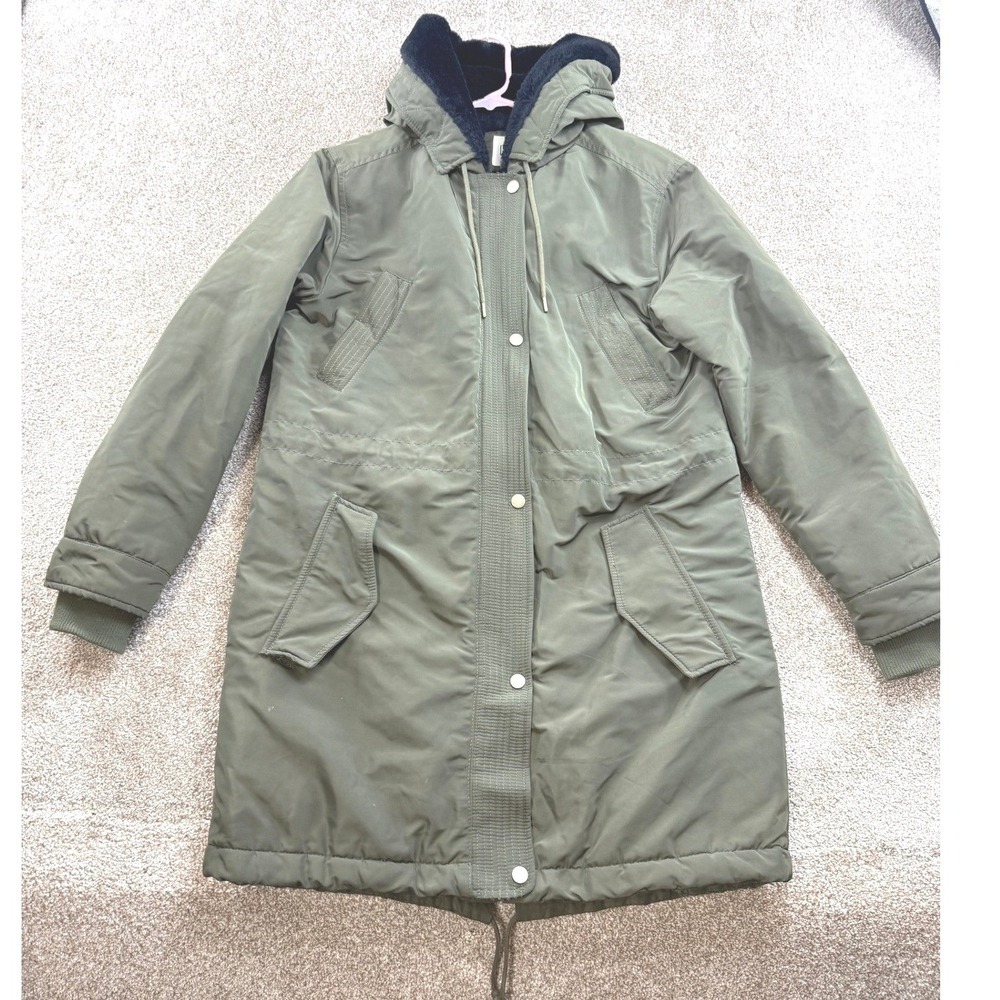 Gap Womens Olive Green Faux Fur Lined Hooded Parka Jacket Coat S Utility Mod